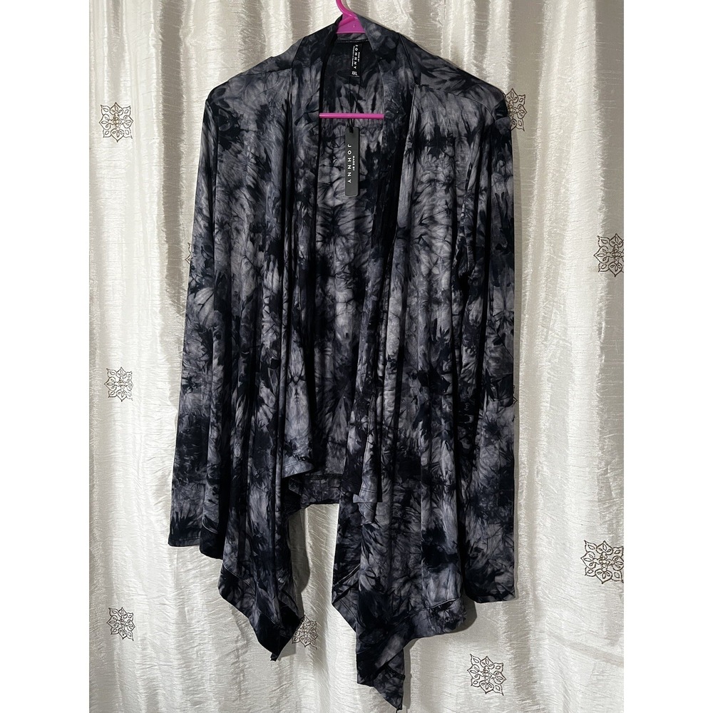 NWT Made By Johnny Open Front Cardigan Womens Tie Dye Black Gray Size XXL
